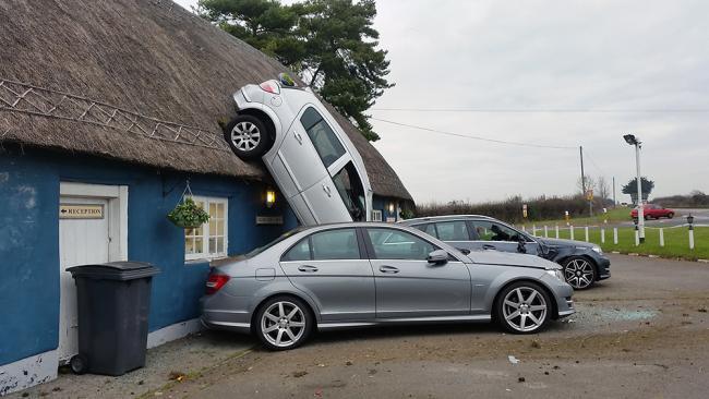 Car Perched On Roof And Driver Arrested After Crash At Hill Farm